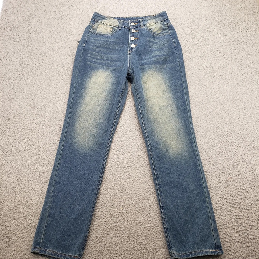 Cozy Jeans Womens Small Blue Denim Distressed Casual Straight Leg Button‎ Fly